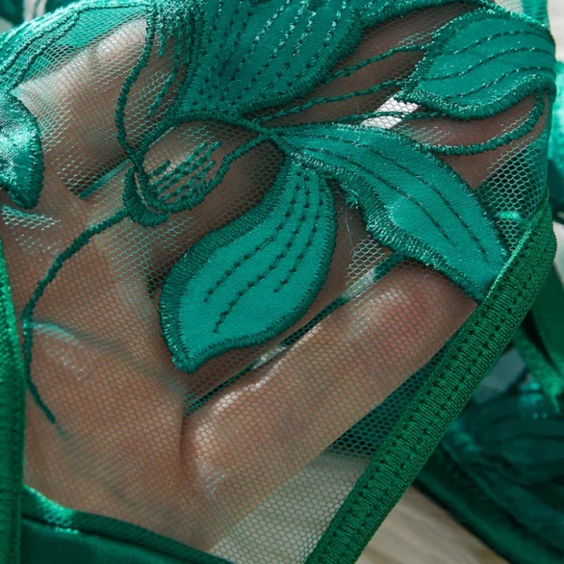 Sexy Lingerie Set Women Transparent Bralette Underwire 2 Piece Bra Floral Embroidery Push Up Bra Panty and Panty Set Underwear