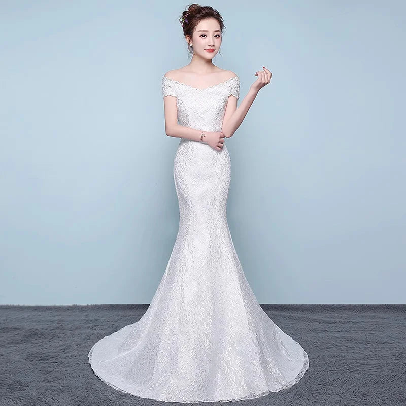 XXN-054B#Waist Cinching Fish Tail Dress 2025 New Palace Bride Slimming Wedding Dress With One Shoulder Cheap Wholesale China