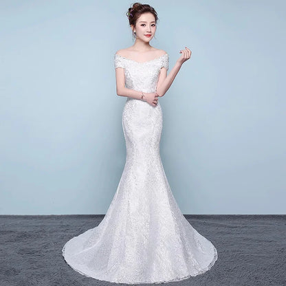 XXN-054B#Waist Cinching Fish Tail Dress 2025 New Palace Bride Slimming Wedding Dress With One Shoulder Cheap Wholesale China