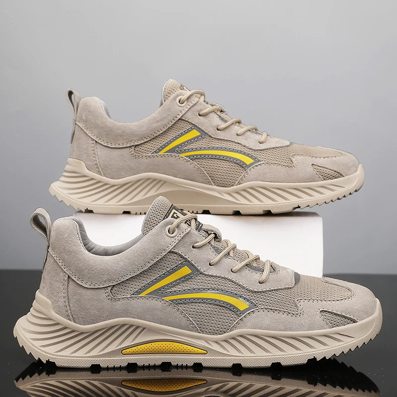 Casual Shoe Genuine Leather Breathable Comfortable Mesh Shoes High Quality Non-Slip Rubber Leisure Shoes Men Thick Sole Sneakers