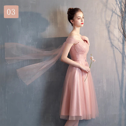 New pink sweat lady girl bridesmaid dress performance prom dress