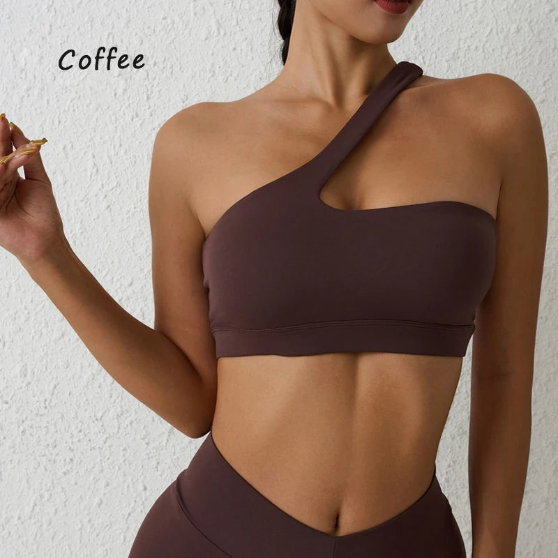 DIAS FIT JOY One-Shoulder Sexy Sports Bra Yoga Fitness Training Outwear with Detachable Beauty Back Design for Women