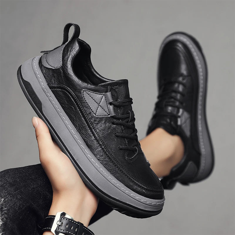 Luxury Brand Men's Shoes Fashion Leather High Quality Handmade Casual Shoes New Breathable Lace Up Skateboard shoes Men Sneakers