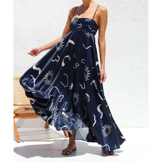 2025 Backless Print Sundress Strapless Boho Maxi Dress