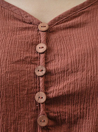 Loose Long Sve Cotton Linen Skirt Women's Artistic Sle Loose Fit Maxi Skirt Summer Casual V-ne A-line Dr