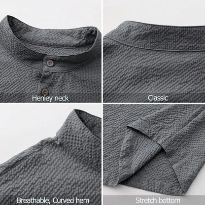 Men's Short Sleeve Henley Shirt, Striped Waffle Knit, Lightweight & Breathable for Summer Casual Wear
