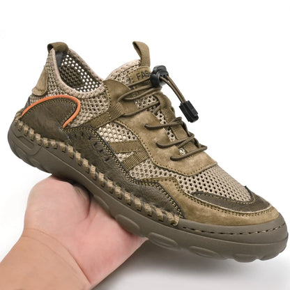 New Summer Genuine Leather Breathable Leather Sandals for Men, Mesh Sports Shoes, Non-Slip Mesh Shoes, Hiking Men's Casual Shoes