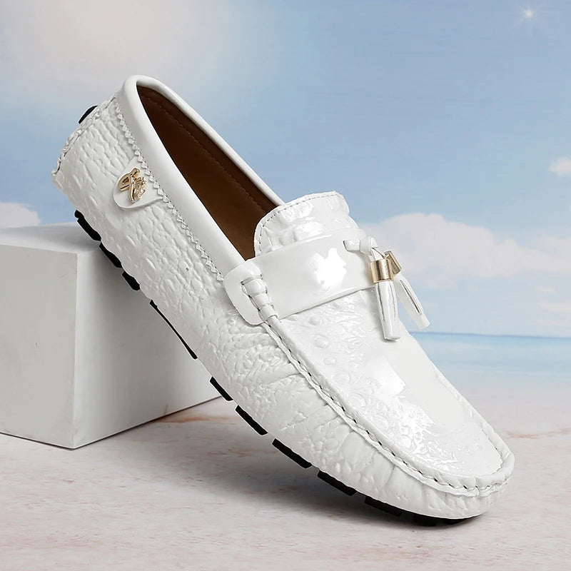2025 New Style Handmade Tassel Loafers for Men, Breathable Trendy Light Luxury Crocodile Pattern Slip-On Casual Loafers, Unisex Driving Shoes