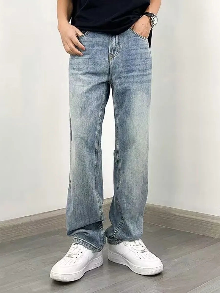 American Sle Loose Straight Leg Blue Jeans Men's Casual Faionable Winter Wear Comfortable Casual New Sle Long Trousers
