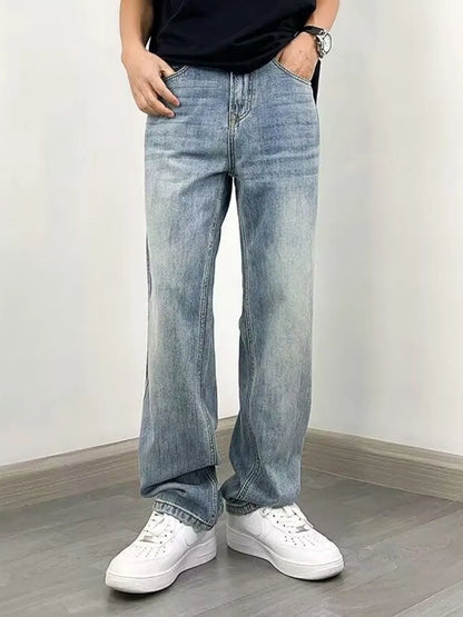 American Sle Loose Straight Leg Blue Jeans Men's Casual Faionable Winter Wear Comfortable Casual New Sle Long Trousers