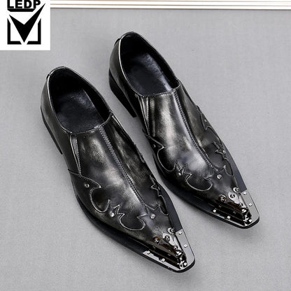 Iron Toe Shoes Men's Real Personality Custom Luxury Office Formal Wedding Original Design Retro Casual Leather Shoes