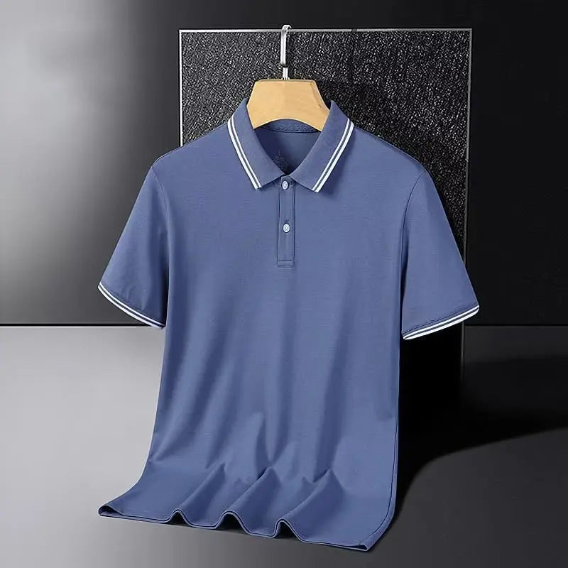 Men's ort Sve  irt Ice Silk Loose Fit Collared T-irt Busin Casual Summer Wear for Dads And Middle-Aged Men