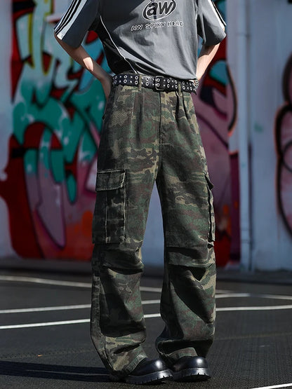 Cleanfit Camouflage Jeans Men's Retro American Workwear Loose Straight Casual Long Trousers Summer Trend Youth Active Sle