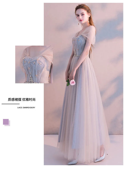 A8139 Dropship Beautiful Banquet Evening Dress Sweet Memory Floor Length Tulle Black Grey Celebrity Birthday Dresses