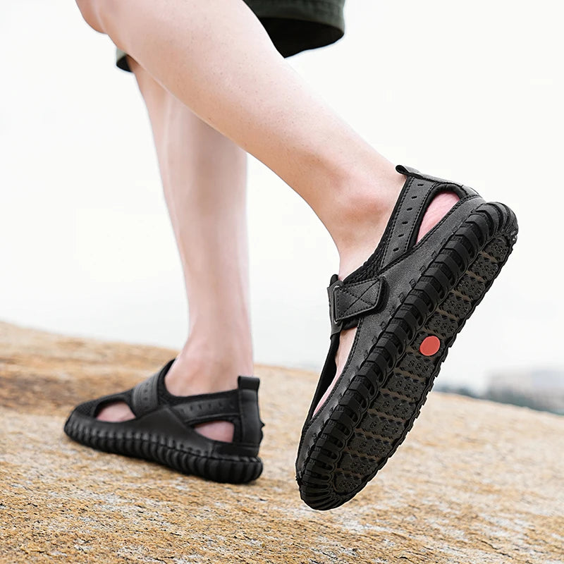 Summer Men Sandals Genuine Leather Mens Casual Shoes Outdoor Men Leather Sandals for Men Beach Shoes Roman mens Shoes