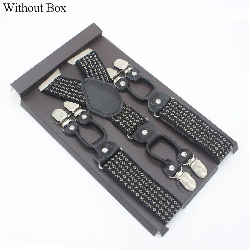 3.5*120cm Fashion 6 Clips Striped Braces Man Male Vintage Casual Leather Suspenders For Adult  Tirantes Trosers Strap Adjustable