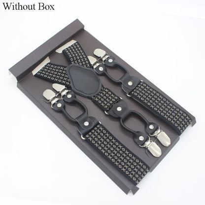 3.5*120cm Fashion 6 Clips Striped Braces Man Male Vintage Casual Leather Suspenders For Adult  Tirantes Trosers Strap Adjustable