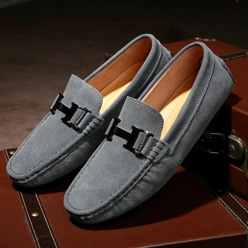 Classic Mens Loafers Male Summer Soft Shoes Fashion Men's Casual Leather Shoe Suede Casual Flats Breathable Hand-stitching Shoes