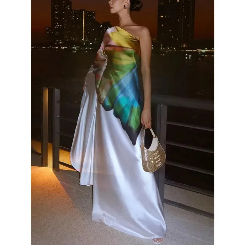 New Women's Elegant Ball Long Dress Summer Fashion Flower Print Loose Outing Vacation Casual Dress