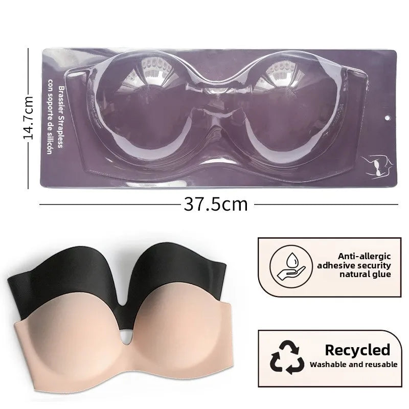 No Slip Reusable Silicone Breast Tape - U-Shaped Lift Support for Strapless Dresses Push Up Bra Alternative Waterproof Body Tape
