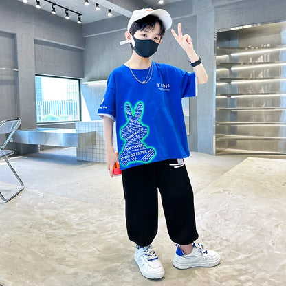 Boys Summer Clothing Set Children Short Sleeve Top + Mosquito-Repellent Pants Two Piece Set 2025 New