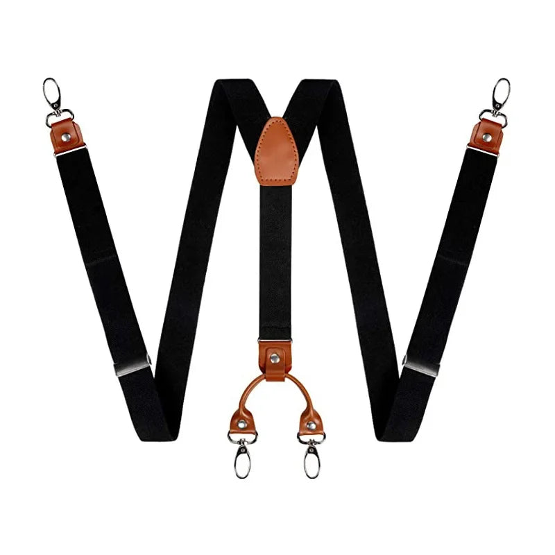 2.5cm 4 Clips Suspenders Clips for Men Y-Back Jeans Hook Buckle Adjustable Pant Braces Straps for Shirt Suit Pants Suspender