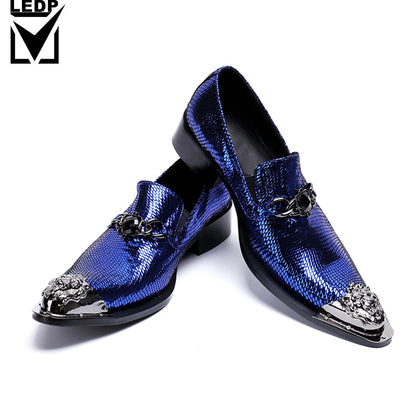 Iron Toe Shoes Men's Real Personality Custom Luxury Office Formal Wedding Original Design Retro Casual Leather Shoes