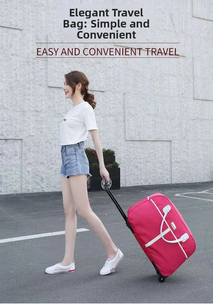Large Capaci Travel Bag Women's Lightweight Pull Bag Portable ort Trip Hand Lage Bag with Wheels Faionable Ox Cloth