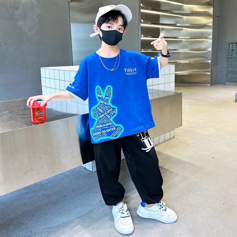 Boys Summer Clothing Set Children Short Sleeve Top + Mosquito-Repellent Pants Two Piece Set 2025 New