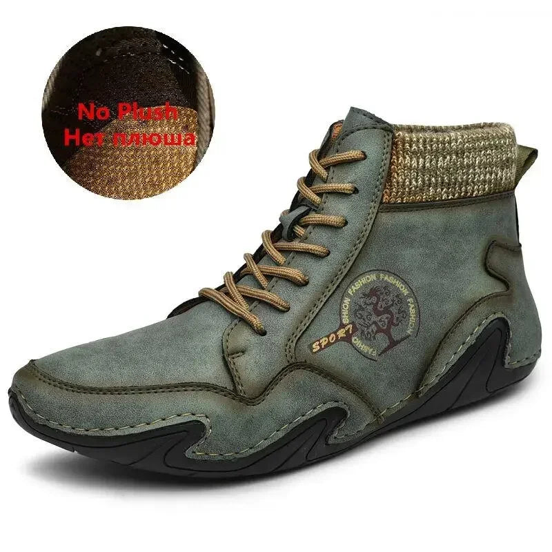 Winter Leather Men Boots Super Warm Man Snow Boots Handmade Mens Casual Shoes Walking Sneakers High Top Western Ankle Boots