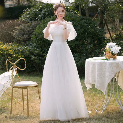 GIYSILE Wedding Dresses Large Size Evening Dress Korean Style Quarter Sleeved Flared Sleeve Temperament Main Wedding White Dress