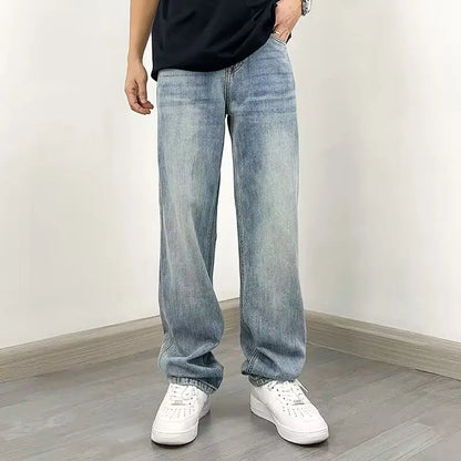 American Sle Loose Straight Leg Blue Jeans Men's Casual Faionable Winter Wear Comfortable Casual New Sle Long Trousers