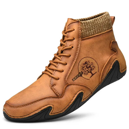 Winter Leather Men Boots with Fur Warm Snow Boots Men Comfort Casual Shoes Sneakers High Top Western Ankle Boot zapatillas male