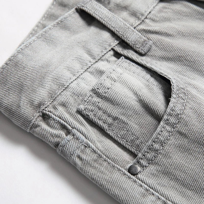 Boys' Gray Straight-leg Ripped Jeans Children Washed Distressed Stretch Denim Trousers Big Kids Casual Pants 5-16y