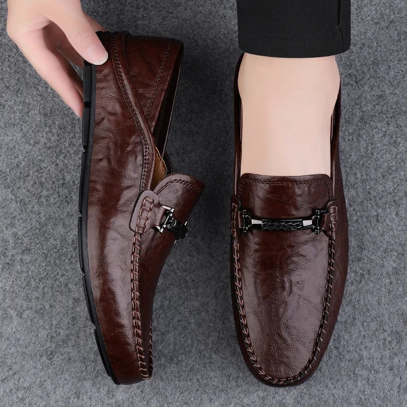 Men Casual Summer Shoes Hollow Out Breathable Men's Driving Shoes High Quality Male Business Shoes 2024 Genuine Leather Loafers