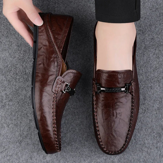 Men Casual Summer Shoes Hollow Out Breathable Men's Driving Shoes High Quality Male Business Shoes 2024 Genuine Leather Loafers