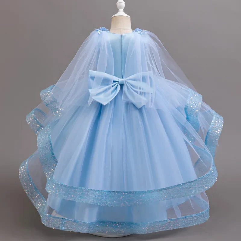 New girl party dress elegant flower girl trailing dress sequined chiffon Easter girls' clothing 3-10 years old holiday dress