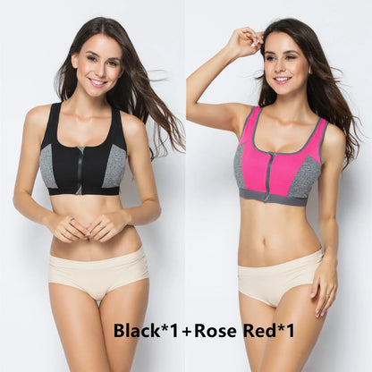 High Impact Sports Bras For Women Zipper Yoga Bras Shockproof Push Up Bra Sports Crop Top Underwear Fitness Gym Shirt Sportswear