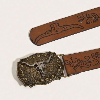 Vintage western cowboy wind cowboy buckle printed belt