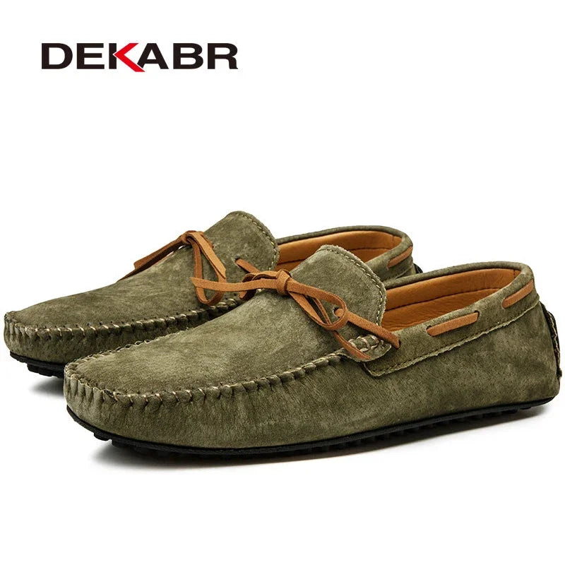 DEKABR Casual Men Genuine Leather Shoes Summer Breathable Green Men's Loafers Leather Shoes Sapato Masculino Zapatos Hombre