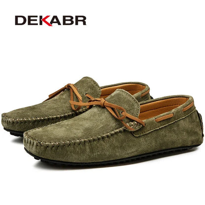 DEKABR Casual Men Genuine Leather Shoes Summer Breathable Green Men's Loafers Leather Shoes Sapato Masculino Zapatos Hombre
