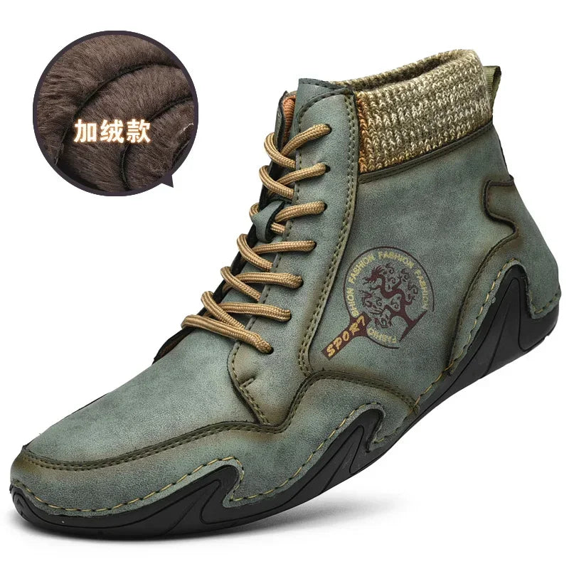 Winter Leather Men Boots with Fur Warm Snow Boots Men Comfort Casual Shoes Sneakers High Top Western Ankle Boots Waterproof