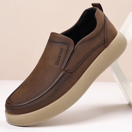 Spring Autumn New Designer Shoes for Men Solid Color Leather Casual Shoes Male Fashion Soft Sole Loafers Man