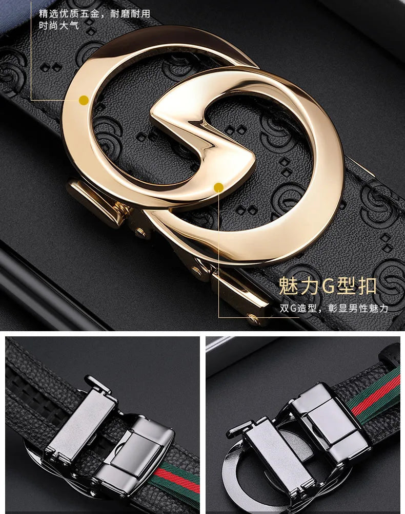Men's high-end leather belt, automatic buckle belt, fashionable and versatile belt