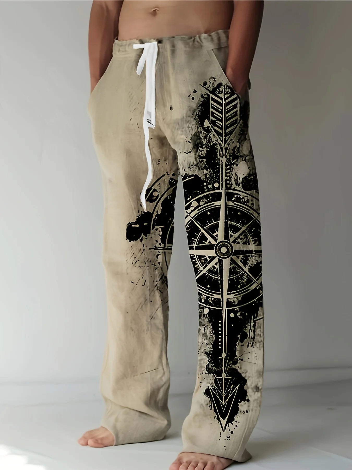 2025 Spring And Summer Hip-hop Men's Pants Casual Slim Loose Lightweight Pants Stretch Drawstring Beach Travel Essential Pants