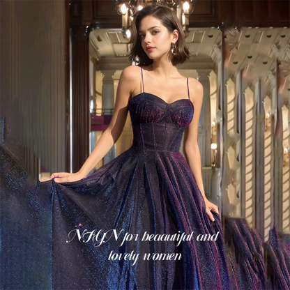 NFYN Purple A-LINE Formal Prom Gown Sequin Sweetheart Women's Evening Dresses Spaghetti Strap Pleat Celebrity Dresses Customized