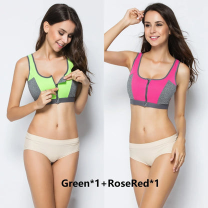 High Impact Sports Bras For Women Zipper Yoga Bras Shockproof Push Up Bra Sports Crop Top Underwear Fitness Gym Shirt Sportswear