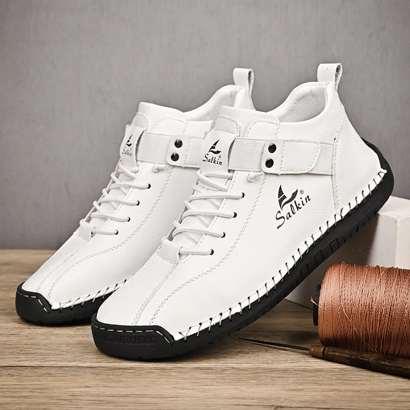 New 2025 Handmade Leather Casual Men Shoes Design Sneakers Man Breathable Leather Shoes Men Ankle Boots Outdoor