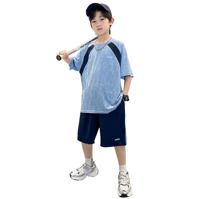 Boys Clothes Sets Summer Kids Sport Short Sleeve T-shirt + Shorts 2 Pieces Suit Teenage Child Outfits For 5 6 8 10 12 14 Years