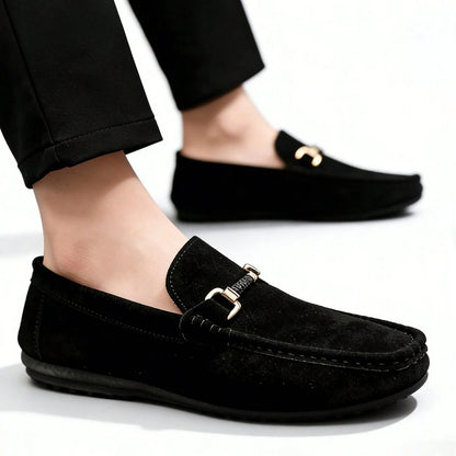 Classic Suede Leather Shoes Men Slip On Loafers Preppy Lightweight Breathable Wallking Driving Shoes Comfort Casual Men Sneakers